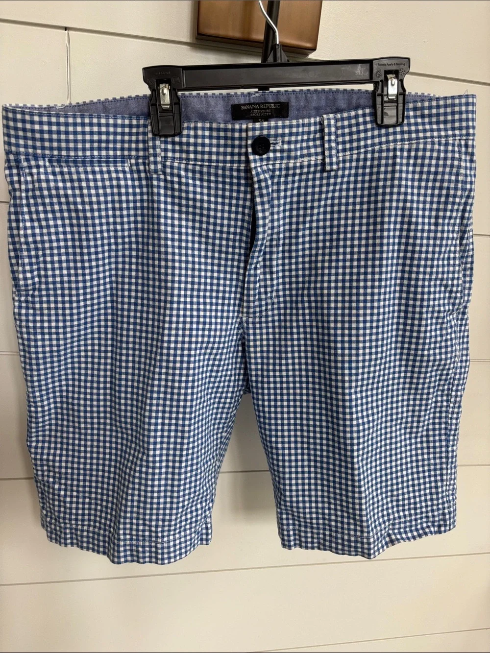 Banana Republic Blue and White Gingham Flat Front Shorts